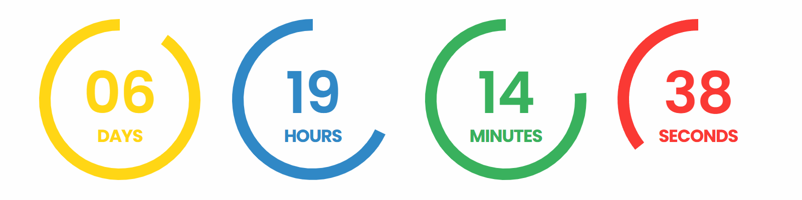 Colored countdown rings for days, hours, minutes and seconds