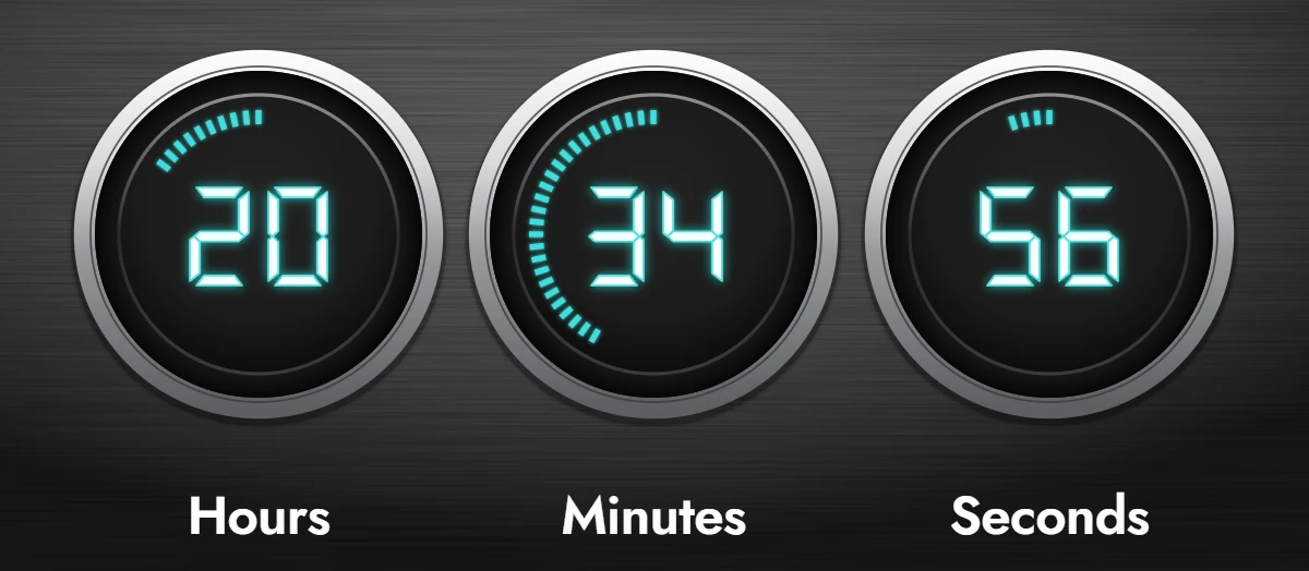 Three illuminated circular countdown displays